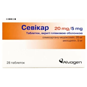 Севикар таблетки покрытые пленочной оболочкой 20 мг + 5 мг блистер №28- цены в Марганце