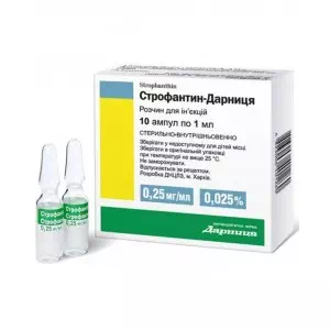 Инструкция к препарату Строфантин раствор для инъекций 0.025% ампулы 1мл №10 Дарница