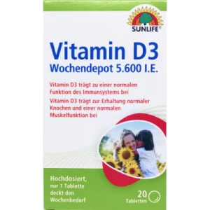 Инструкция к препарату Витамины SUNLIFE Vitamin D3 5600 I.E. таблетки №20