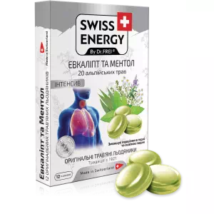 Swiss Energy by Dr.Frei 20 Альпийских трав эвкалипт ментол леденцы травяные №12- цены в Глыбокая