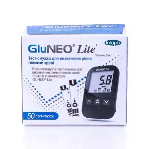 Тест-смужки для визначення рівня глюкози у крові Gluneo Lite №50- ціни у Нікополі