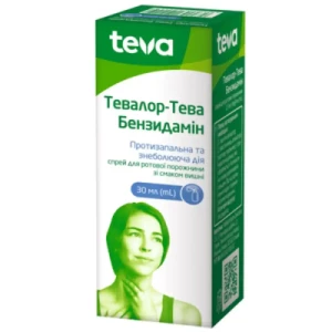 Тевалор-Тева-Бензидамин спрей для полости рта 1,5мг/мл флакон 30 мл- цены в Вишневом