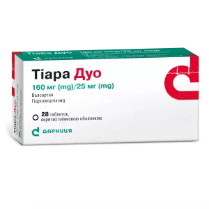 Тіара Дуо таблетки вкриті плівковою оболонкою 160мг/25мг №28- ціни у Нікополі