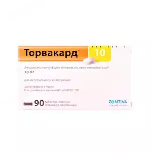 ТОРВАКАРД КРИСТАЛ таблетки, в/плів. обол. по 10 мг №90 (15х6)- ціни у Новомосковську