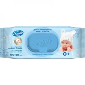 Салфетки ультрамягкие влажные для детей Smile Baby с экстрактом ромашки алоэ и витаминным комплексом с клапаном №100- цены в Одессе