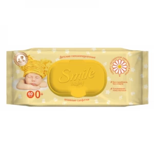 Салфетки ультрамягкие влажные Smile Baby для детей с первых дней ромашка и алоэ с витаминным комплексом №60- цены в Светловодске