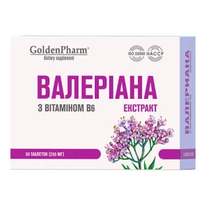 Валеріана екстракт з вітаміном В6 0,25г таблетки №50- ціни у Олександрії