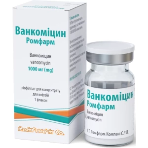 Ванкоміцин Ромфарм ліофілізат для концентрату для інфузій 1000мг флакон №1- ціни у Баштанці