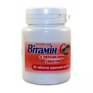 Вітамін C жувальні таблетки 0.5г зі смаком персика №30- ціни у Вознесенську